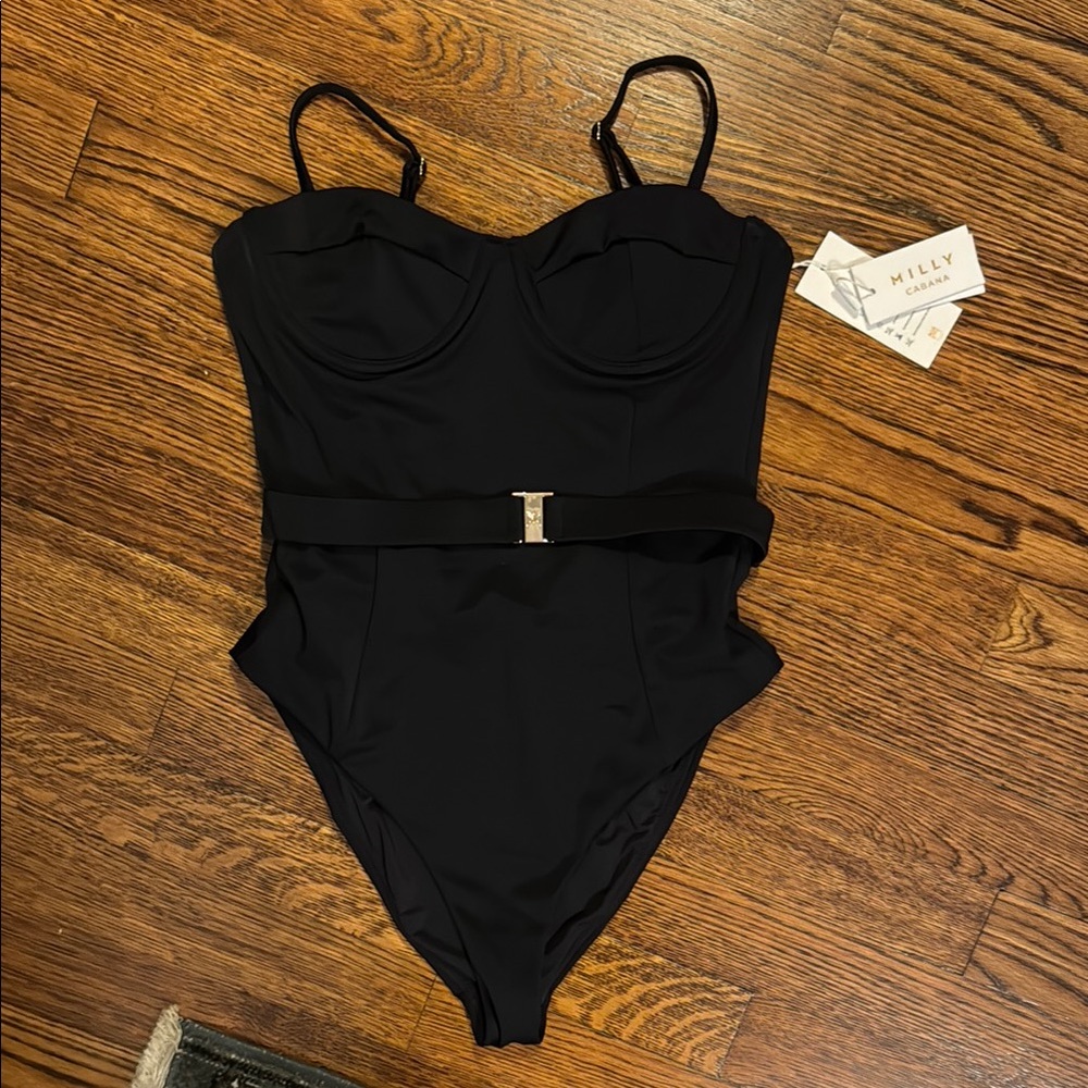 NWT Milly Cabana Black Swimsuit with Belt